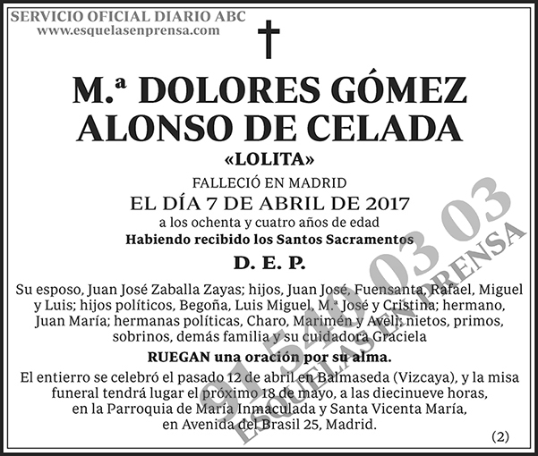 Dolores Gómez Alonso de Celada